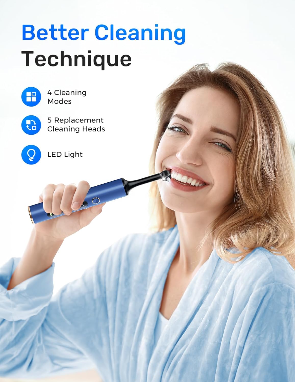 Tooth Polisher, Rechargeable Teeth Polishing Kit for Teeth Whitening, Tooth Polisher for Tartar Stain Removal, Teeth Cleaner Tools for Home Use with 3 Polish Paste and 5 Brush Heads, LED Light
