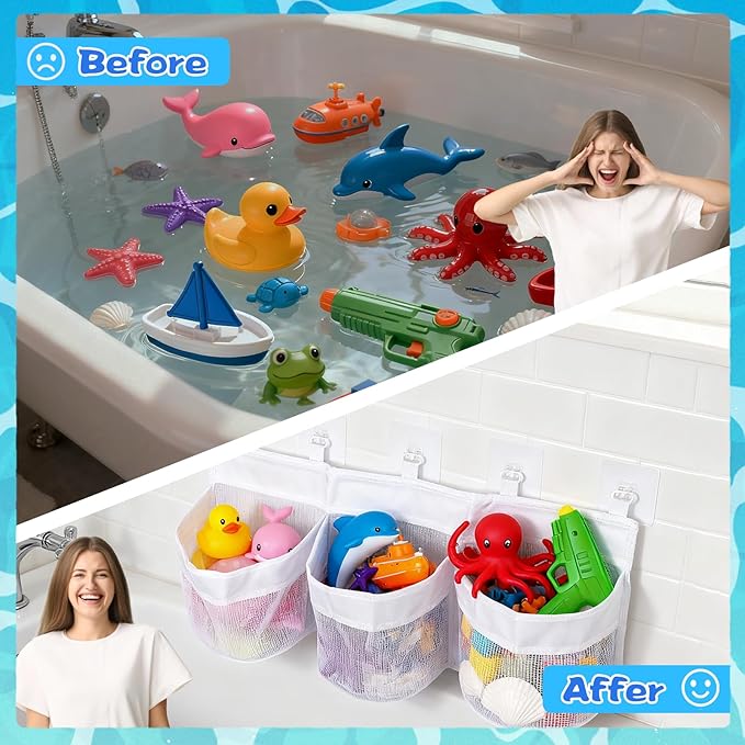 2 Pack Bath Toy Storage, Bathtub Toy Holder, Baby Bath Toy Organizer for Tub, Large Capacity Mesh Bath Toy Holder, Bath Toy Organizer Net, Kids Toys Storage Net for Bathroom, Shower Caddy