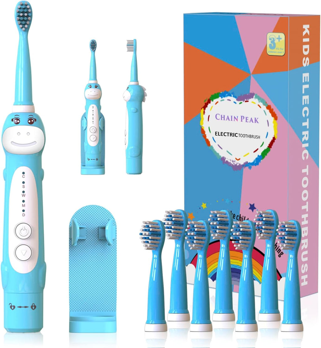 Dinosaur Toothbrush, Kids Sonic Electric Toothbrush for Children, Toddlers Boys Girls Age 3-12 with 30s Reminder, 2 Mins Timer, 5 Modes, 8 Brush Heads