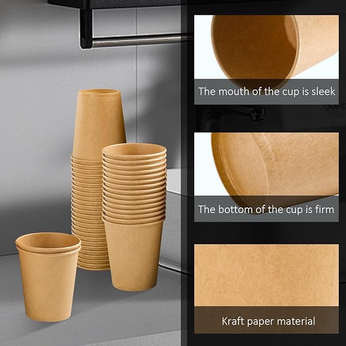 100 Pack 5 oz Paper Cups, Disposable Kraft Bathroom Cups 5 Ounce, Espresso Coffee Hot/Cold Beverage Cups for Home, Kitchen, Party