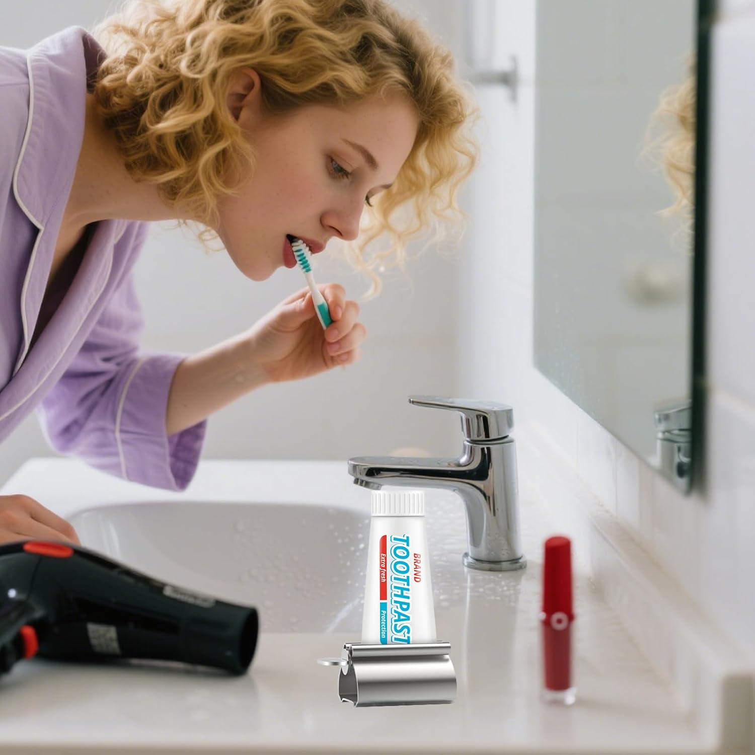 LOVEINUSA Toothpaste Tube Squeezer Dispenser, 3PCS Toothpaste Roller Squeezer Tool Metal Stainless Steel Tooth Paste Holder for Bathroom, Silver