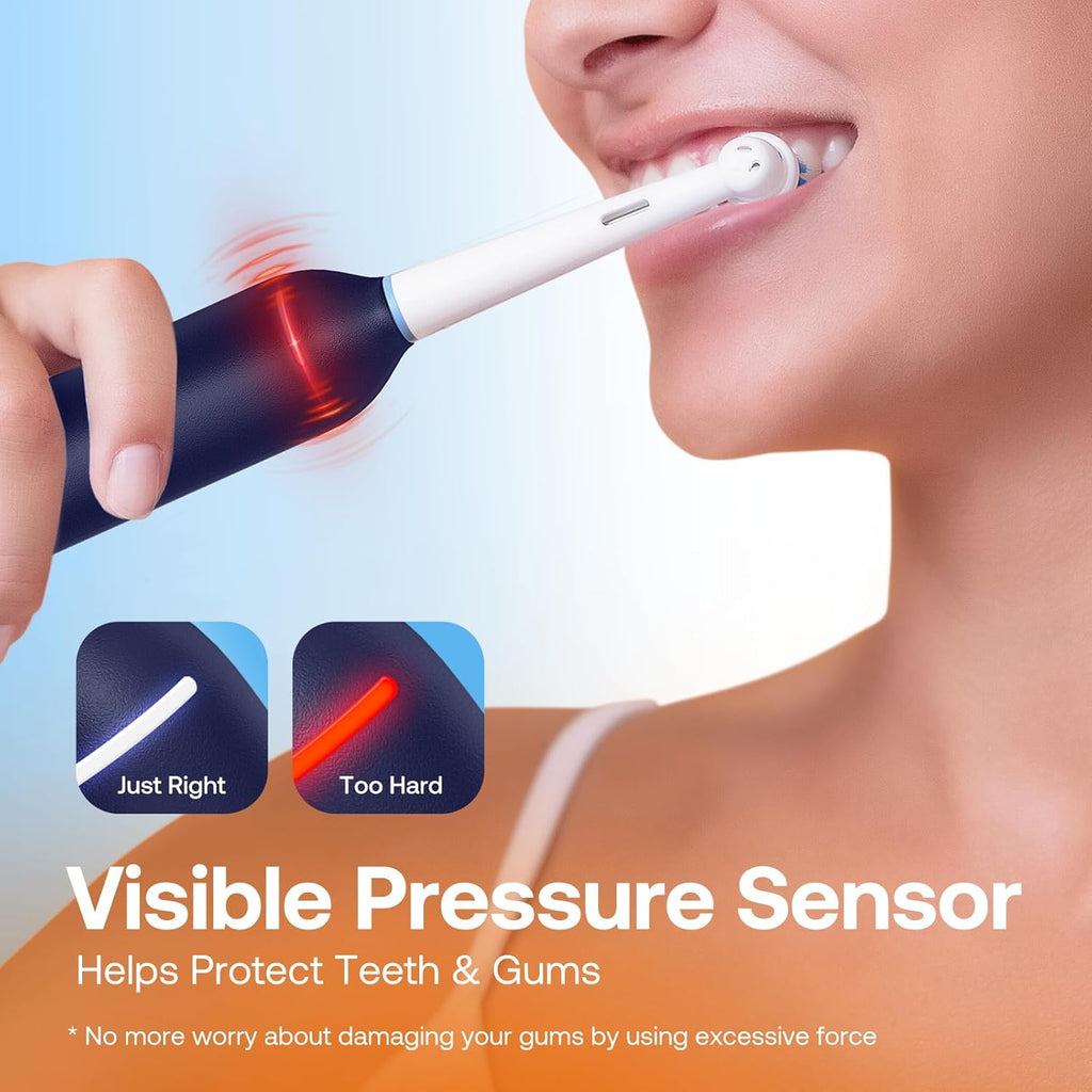 Bitvae R2 Rotating Travel Electric Toothbrush, 8 Professional Brush Heads, Carrying Case, 5 Teeth Care Modes, Pressure Alerts to Prevent Gum Injury, Long Duration