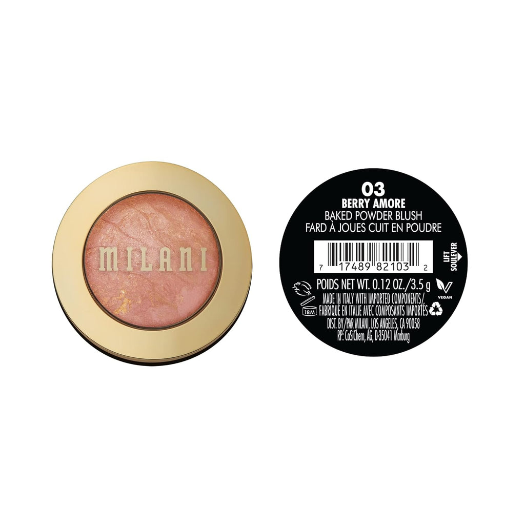 Milani Baked Blush, Powder Blush for Cheeks, Cruelty Free Makeup - Shape, Contour & Highlight Face for a Shimmery or Matte Finish - Berry Amore