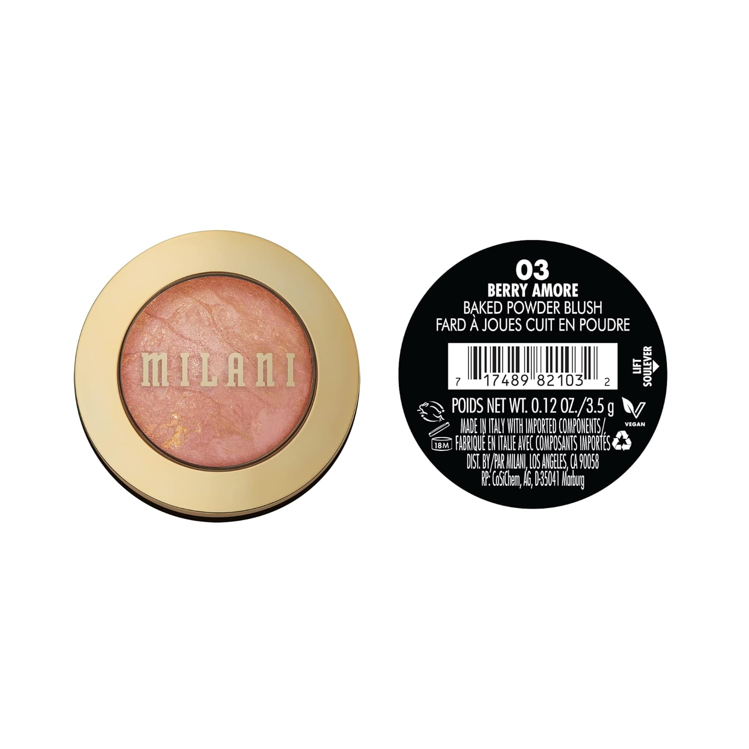 Milani Baked Blush, Powder Blush for Cheeks, Cruelty Free Makeup - Shape, Contour & Highlight Face for a Shimmery or Matte Finish - Berry Amore