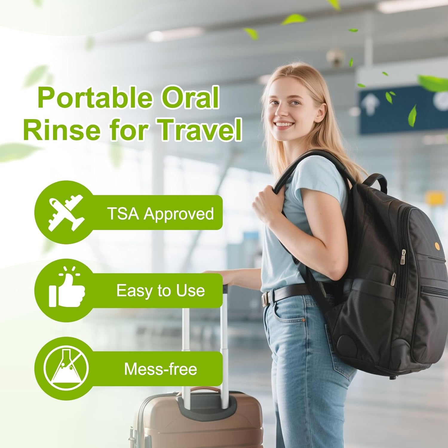 15 Pc Travel Size Mouthwash, 1.2oz/35ml Mini Mouthwash, Alcohol-Free, Portable Oral Rinse for Travel, Hotels, On-The-Go (Mint)