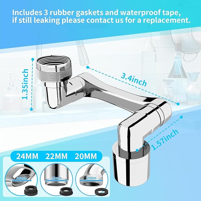 1080° Swivel Faucet Extender, Heavy Duty Rotating Sink Extension, Universal Swivel Multifunctional Robotic Arm, Rotating Splash Filter Extension Faucet Aerator for Kitchen Bathroom-1 Pcs