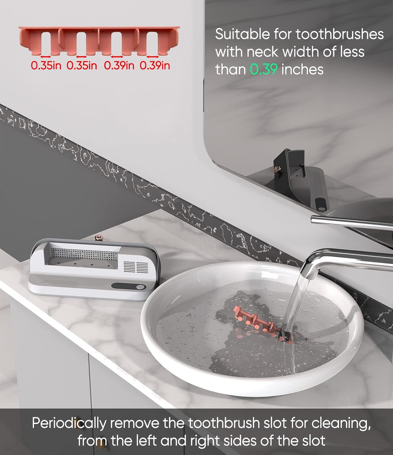 StarWin UV Toothbrush Dryer Holder, Heating Plate and Fan Drying Function, Rechargeable and Timing Tooth Brush Holder Wall-Mounted for Bathroom, No Drilling, 4 Slots