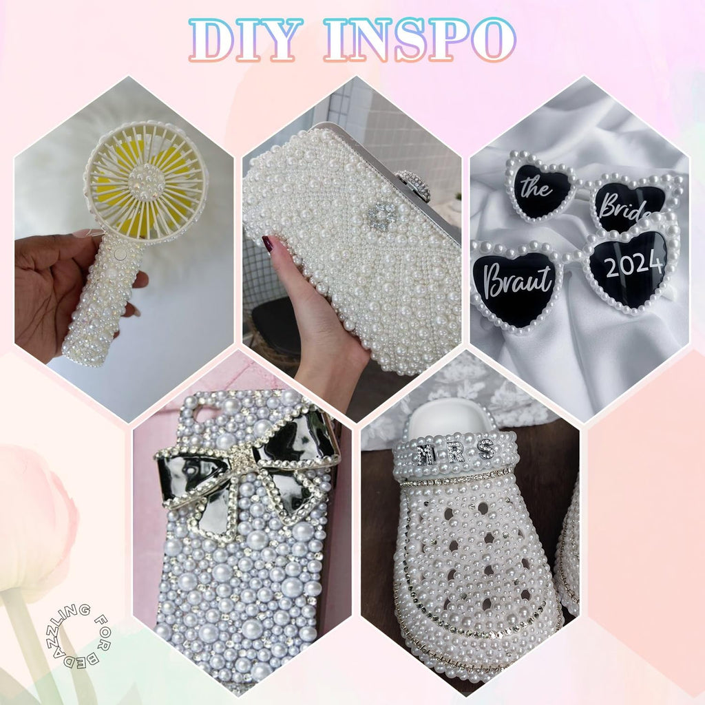 13500Pcs Flatback Pearls for Bedazzling (White) with B7000 Jewelry Glue, Assorted Size 2/3/4/5/6/8/10mm Half Pearl, Bedazzling Gems for Crafting Clothing Tumbler Shoes Embellishment Nail Art