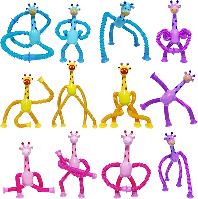 16Pcs Telescopic Suction Cup Giraffe Toys, Suction Pop Tubes Giraffe Sensory Toys, Pop Fidget Toys for Toddler Travel, Easter Basket Stuffers Party Favor Birthday for Kids Boys Girls