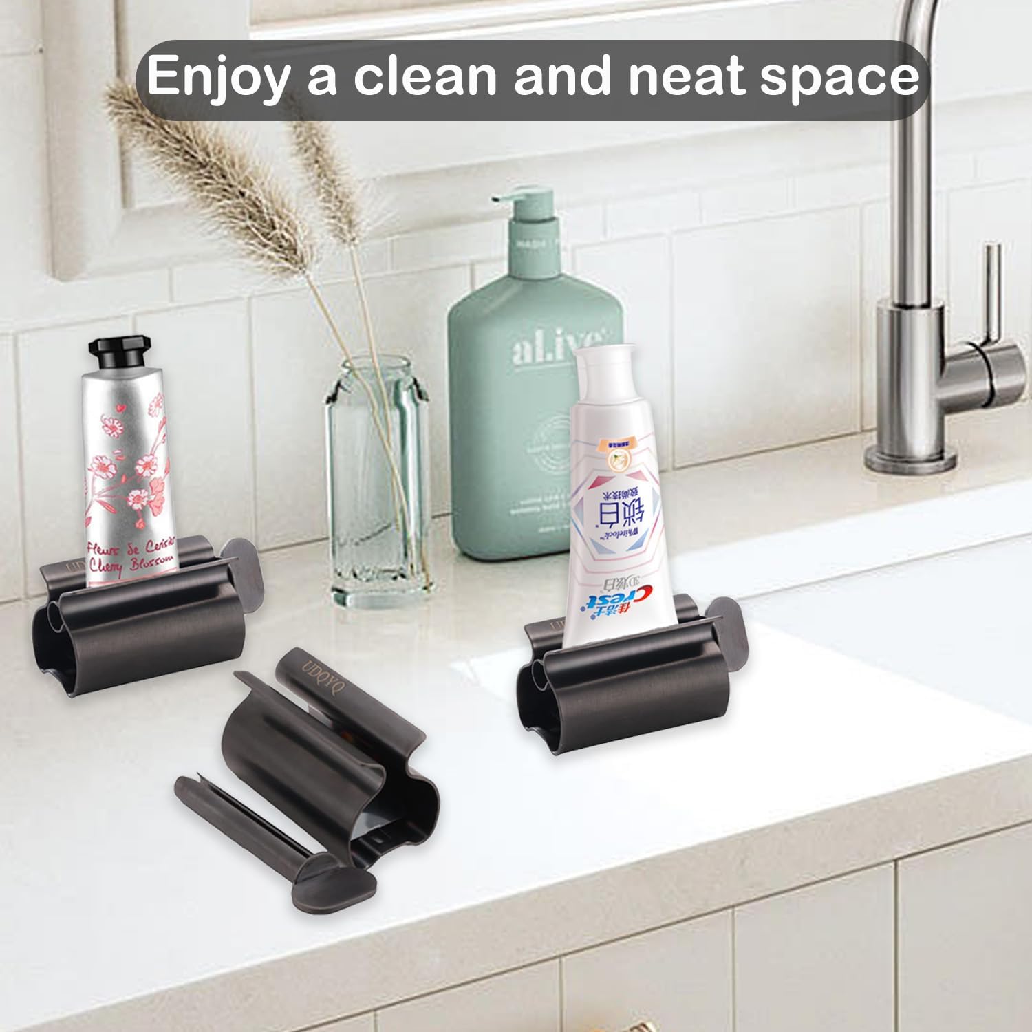 Toothpaste Squeezer - Metal Tube Squeezer Stainless Steel Tube Wringer UDQYQ Toothpaste seat Holder Stand (Matte Black)