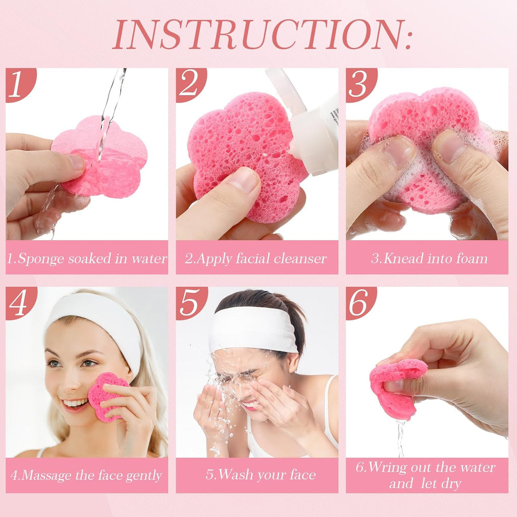 Sieral 120 Pcs Compressed Facial Sponges with Container Disposable Face Sponge Pads for Washing Face Cleansing Exfoliating Esthetician Makeup Removal(Flower,Pink)