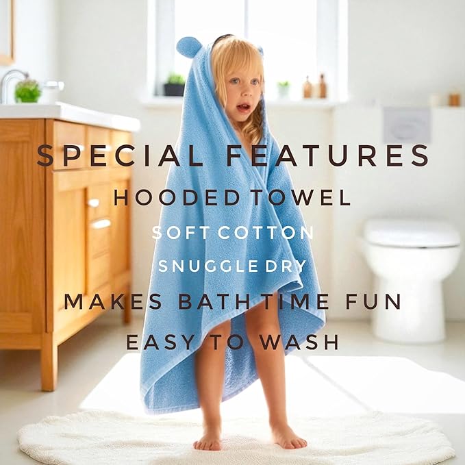 Organic Cotton Toddler Poncho Towel 33"x33" – Ultra-Soft Hooded Bath & Beach Towel with Bear Ears – Absorbent Kids Towel for Boys & Girls 0-5T, Premium for Pool, Bath & Travel (Blue)