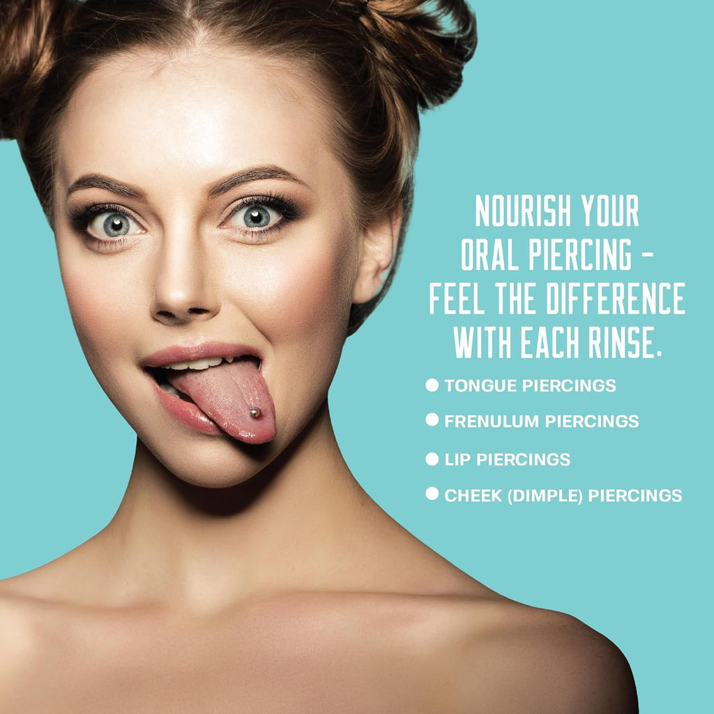 Base Laboratories Piercing Aftercare & Oral Care Mouthwash - Alcohol-Free, Fluoride-Free Healing Rinse for Tongue, Lip, Cheek, & Gum Health - Mint-Cantaloupe Flavor - 16 oz