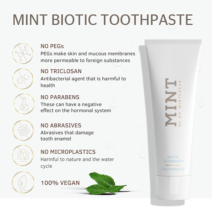 Mint Biotic Toothpaste (85ml) – Antibacterial Toothpaste with Maximum Cleaning Power – Fluoride-Free and Titanium Dioxide-Free – for Healthy & Well-Maintained Oral Hygiene