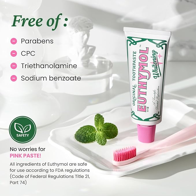 EUTHYMOL Whitening Toothpaste Set (Gift Set, 3.7fl oz*2, Sqeezer Set) - Stain Removal in 2 Weeks, Long-Lasting Freshness for Sensitive Gum & Teeth. Bad Breath, Cavity Prevention