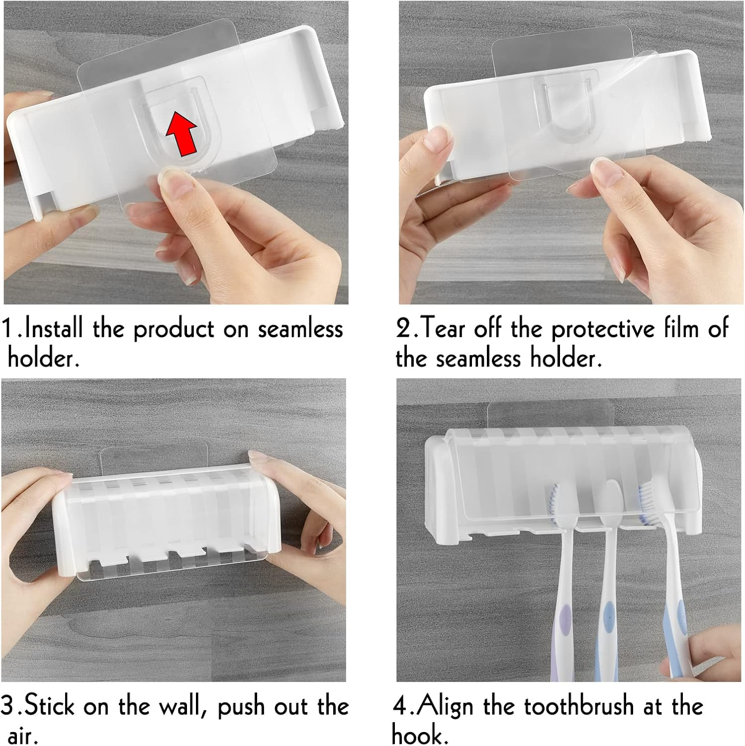 2 Pack 5 Slots Wall Mount Toothbrush Holder with Cover, Self Adhesive Toothbrush Storage Organizer for Shower, Toothbrush Hanger for Bathroom, Medicine Cabinet, Dorm