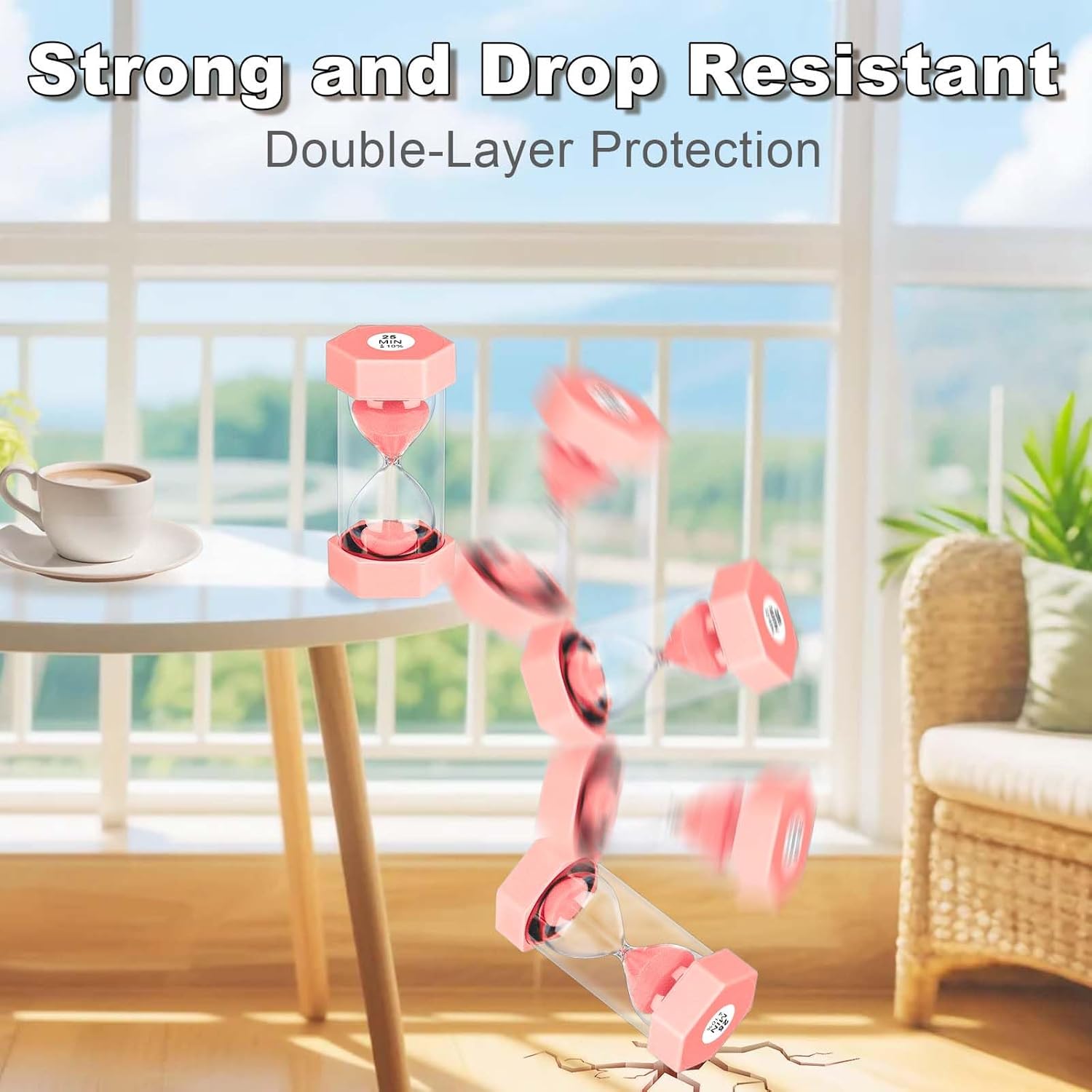 25 Minute Hourglass Sand Timer, Plastic Sandglass Watch Timer, Unbreakable Green Sand Clock Hour Glass 25 Min for Classroom, Games (Pink)