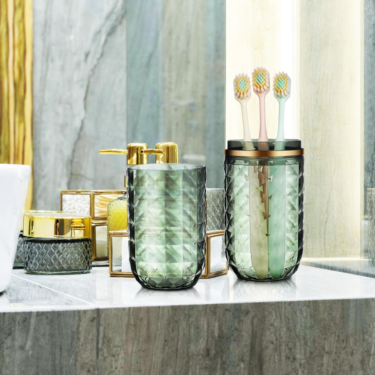 2PCS Travel Toothbrush Case Portable Toothbrush Holder Cup Storage Container for Bathroom Home School and Travel - Green