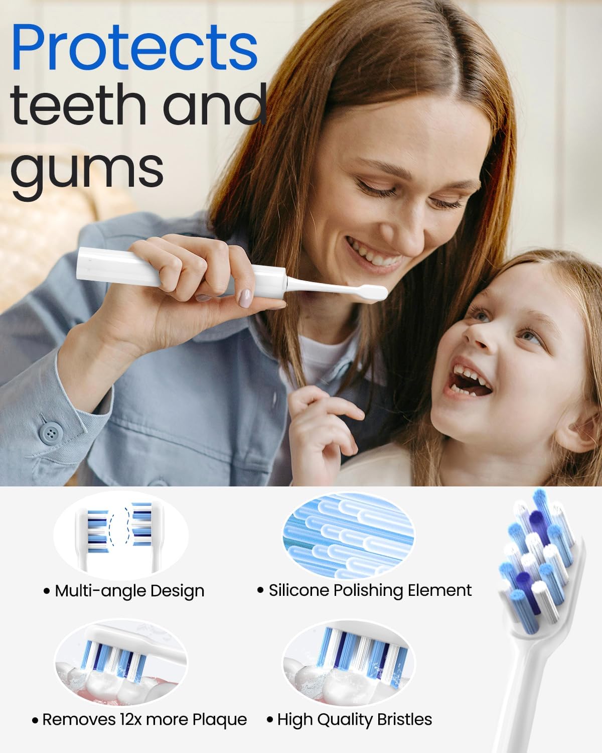 Electric Toothbrush for Adults, Rechargeable Sonic Travel Toothbrush Teens with 4 Brush Heads-180 Days Battery Life, 55000VPM, 5 Modes Smart Timer& Travel Case, White