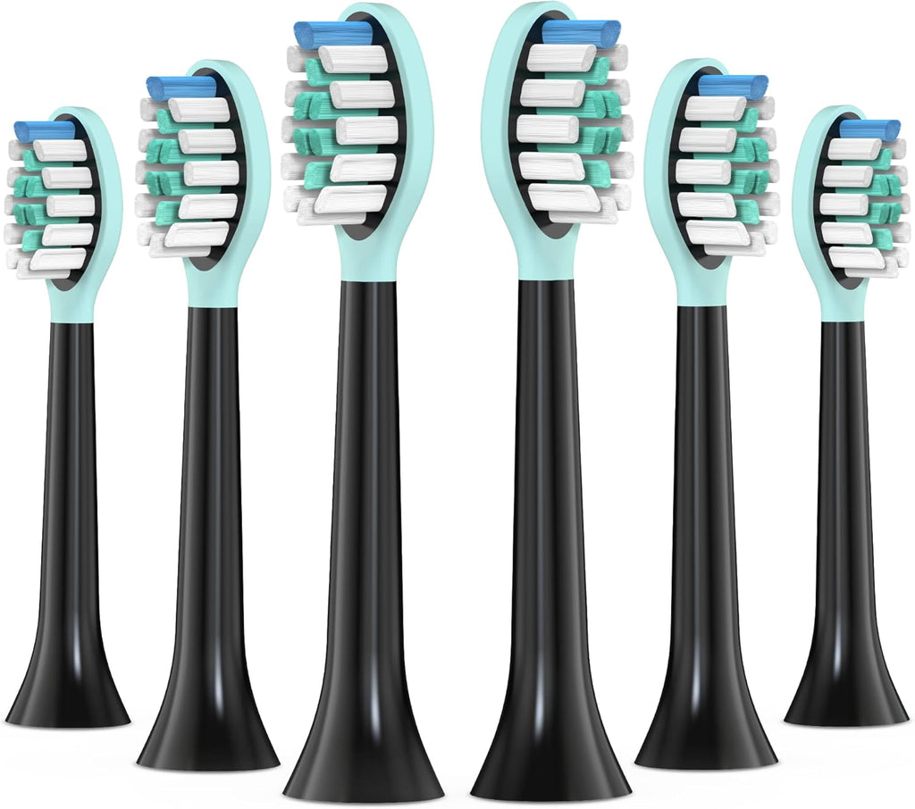 Replacement Toothbrush Heads for Philips Sonicare Electric Toothbrush Black, 2-in-1 Tongue Cleaner, 6 Pack, Mint Green, Suitable for Philips Sonicare Heads, C2, C1, C3, W1, W2, W3, G1, G2, G3