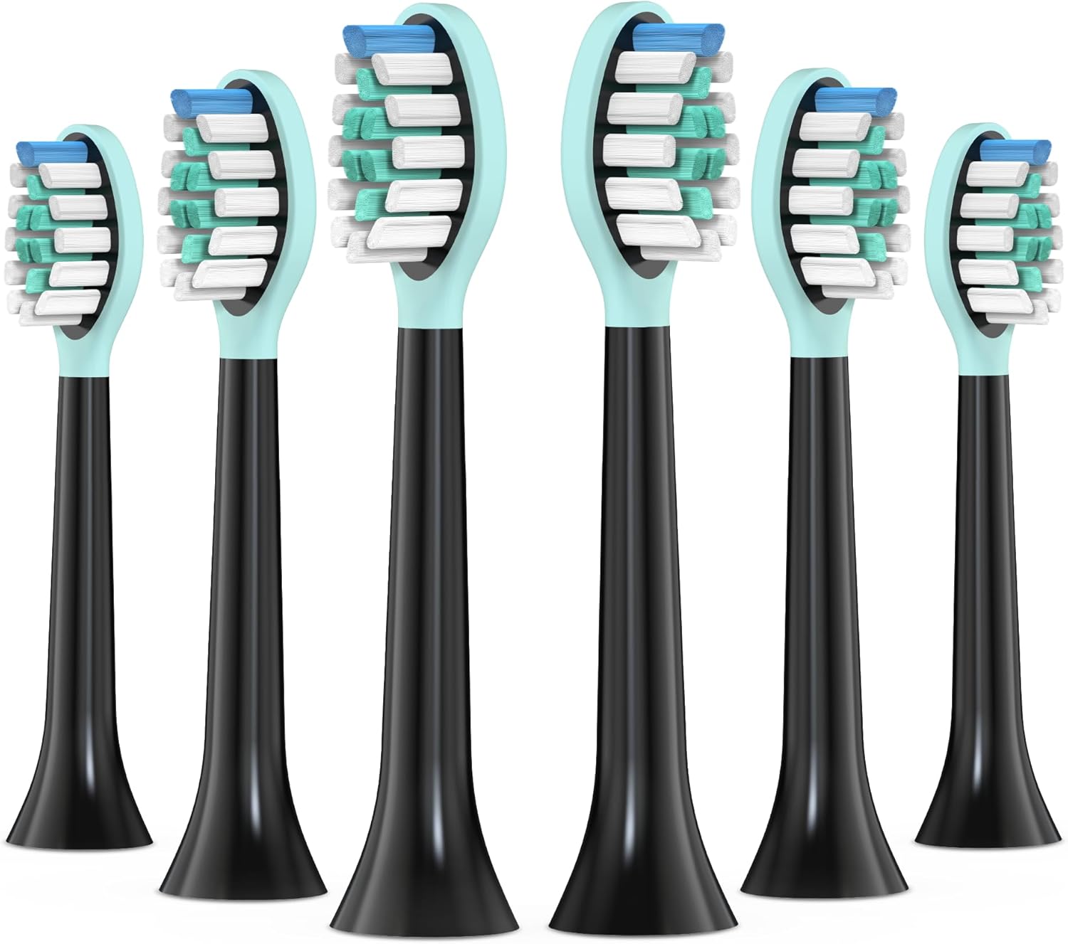 Replacement Toothbrush Heads for Philips Sonicare Electric Toothbrush Black, 2-in-1 Tongue Cleaner, 6 Pack, Mint Green, Suitable for Philips Sonicare Heads, C2, C1, C3, W1, W2, W3, G1, G2, G3