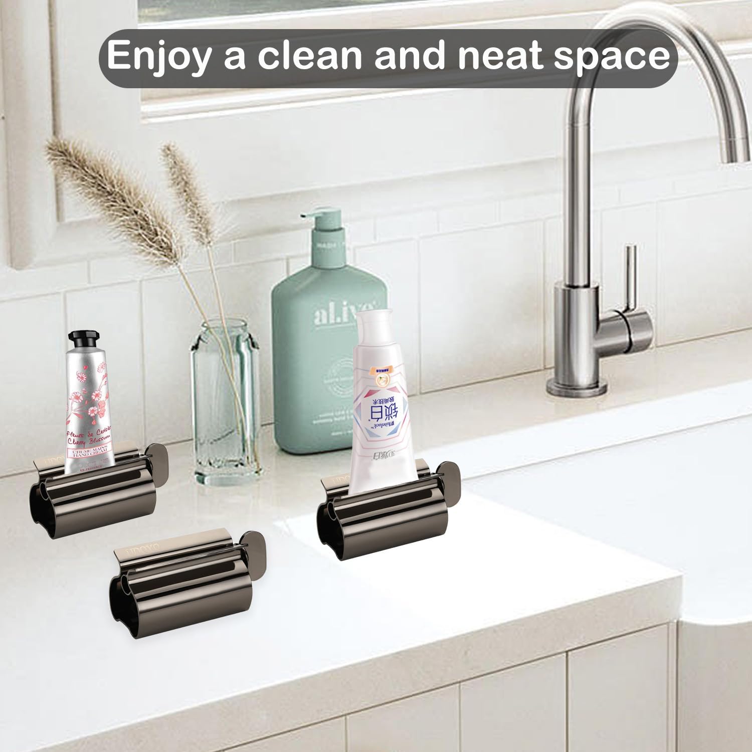 Toothpaste Squeezer - Metal Tube Squeezer Stainless Steel Tube Wringer UDQYQ Toothpaste seat Holder Stand 3 Pack (Black)
