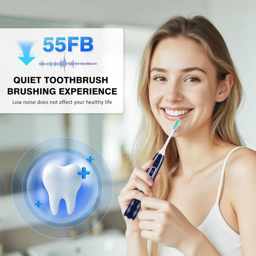 Sonic Electric Toothbrush for Adults - Deep Cleaning Teeth Whitening6 Replacement Brush Heads100-Day Battery5 Modes w/SensitiveIPX7 Waterproof (Color Options)