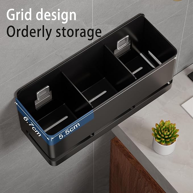 Aluminum Electric Toothbrush Holder - Bathroom Wall Mounted Toothbrush Holder (Black, Three Slot)