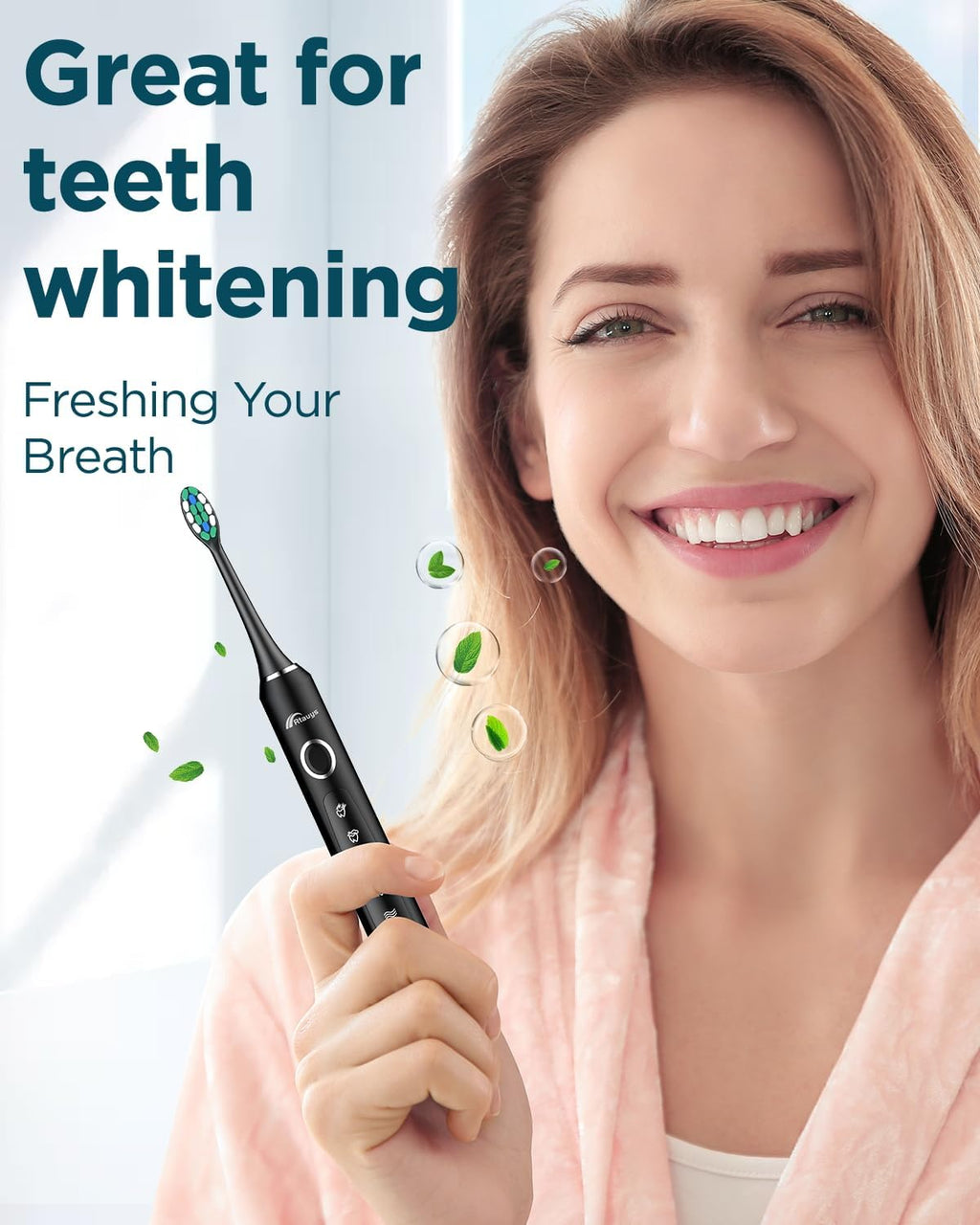 Rtauys M5 Sonic Electric Toothbrush for Adults and Kids - Rechargeable Toothbrush with Electric Toothbrush Cover, 8 Brush Heads & Travel Case, 120 Days Battery Life - BlackSilver