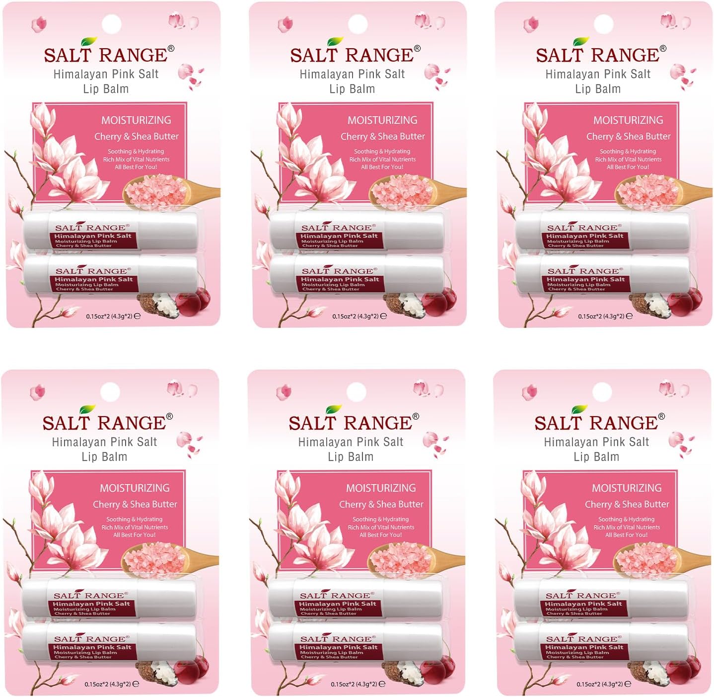 Salt Range Lip balm formulated with cherry and shea butter, 100% natural, soothing, hydrating, and deeply nourishing, Organic chapstick, 6-count pack (12 pieces total)