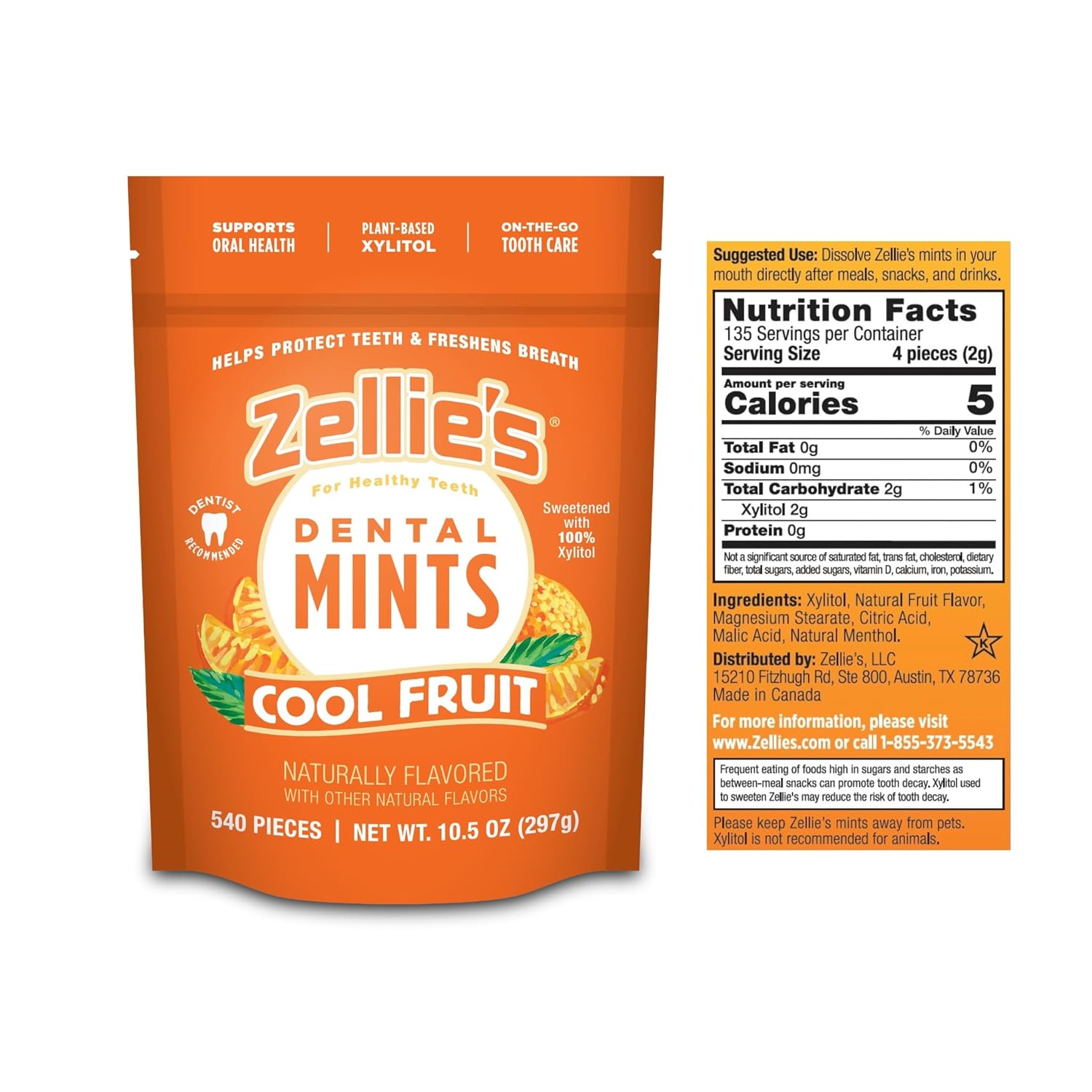 Zellie's | 100% Xylitol Cool Fruit Mints Breath Mints | No Aspartame, Gluten Free, Vegan & Kosher (540 Count - Pack of 1)