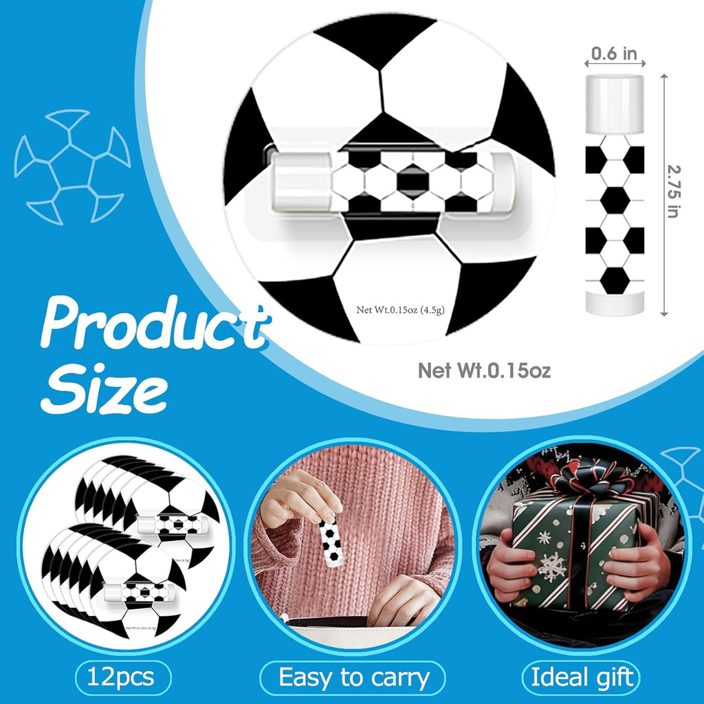 12 Pack Soccer Lip Balm for Soccer Theme Party Bulk Gifts,Beeswax Moisturizing Lip Balm,Vanilla Flavor Plumping Chapstick for Soccer Team Girls kids Men Women Sports Lovers