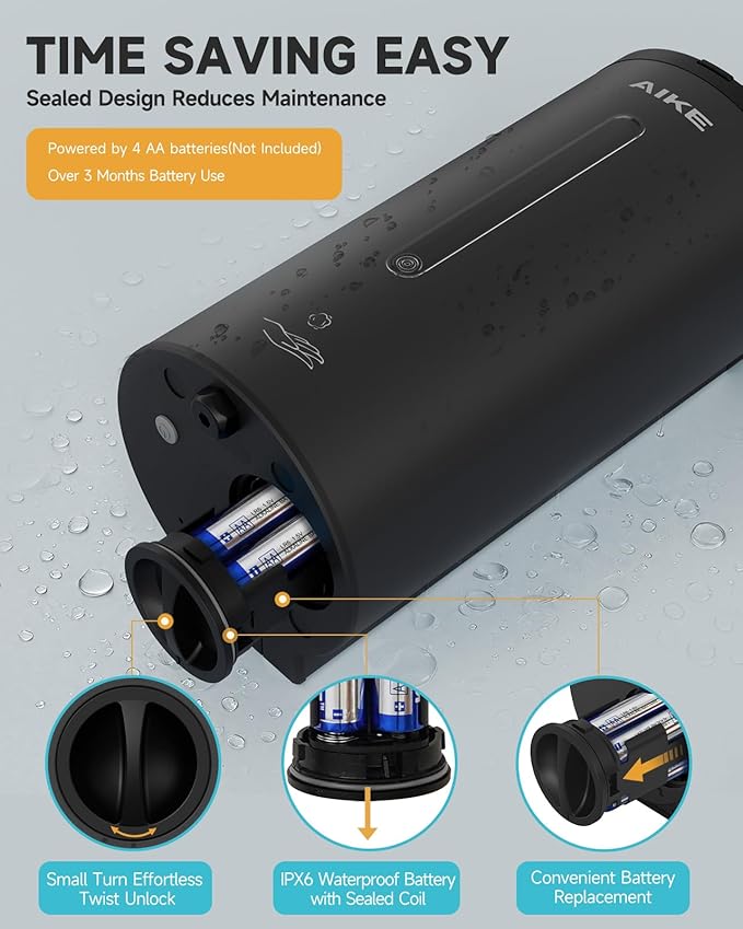 AIKE Wall Mount Automatic Foam Soap Dispenser 25 OZ Commercial Large Capacity Stainless Steel Model AK1205FA(Matte Black)