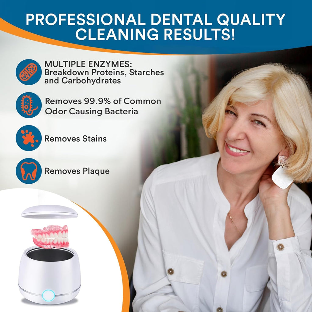 Ultrasonic Denture Cleaner - Denture Cleaner for All Types of Dentures - Denture Cleaning Solution Removes Stains, Plaque, Grime, and Build-up (16 Ounces)
