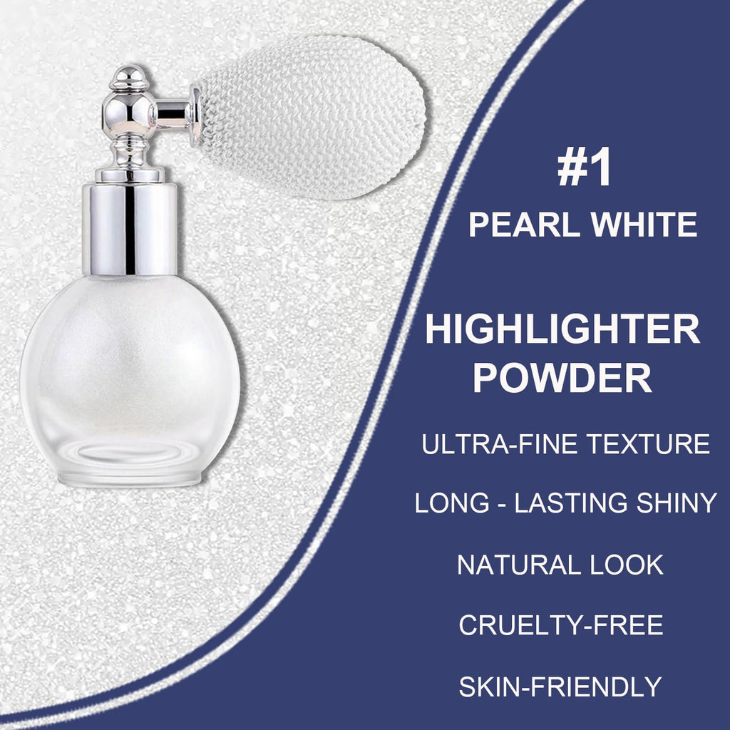Pearl White Highlighter Spray for Face and Body, Rich Color Loose Shimmer Powder Long Lasting Sparkly Spray High Gloss Makeup for Women Rave Festival Prom Stage Wedding Party, #1