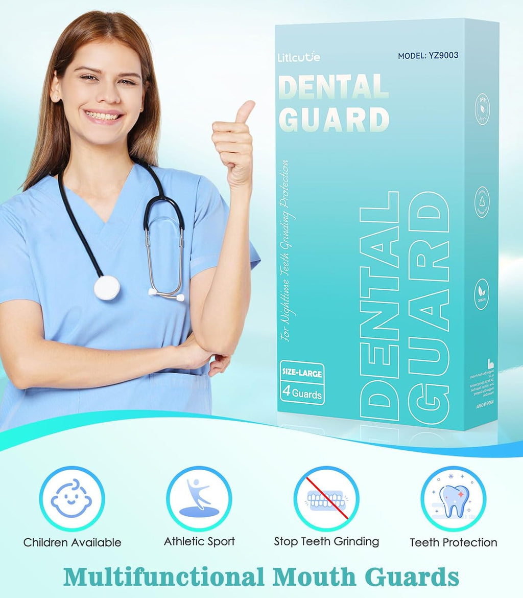 Mouth Guard for Grinding Teeth at Night, Night Guards for Teeth Grinding, 4 Pack/Large Size Moldable Dental Guard for Sleeping with 2 x 5X Mirror Mouth Guard Case, Mint Green