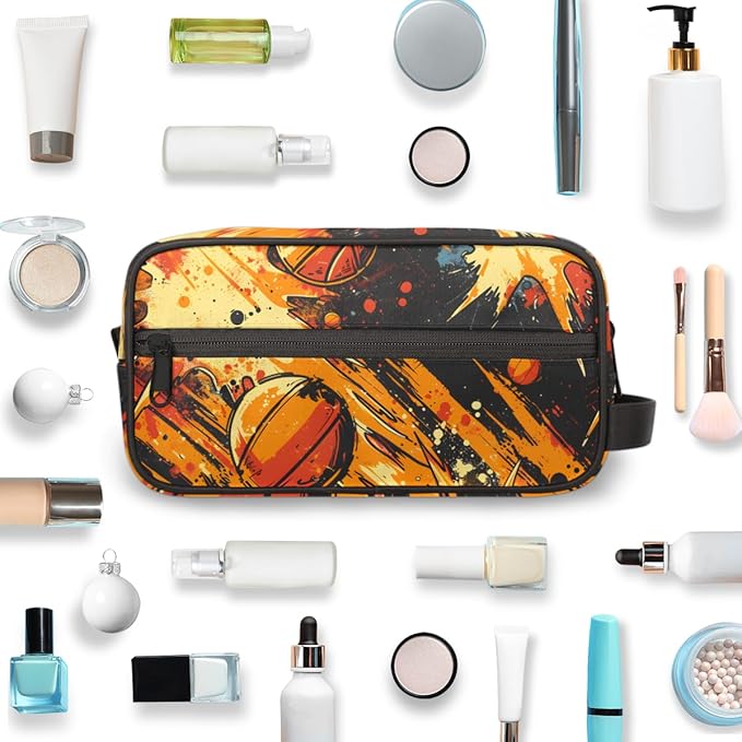 Basketball Theme Boys Travel Toiletry Bag Waterproof Wash Bag Shower Shaving Bag Cosmetic Organizer Makeup Bag Portable Toiletries Accessories for Women Men Basketball