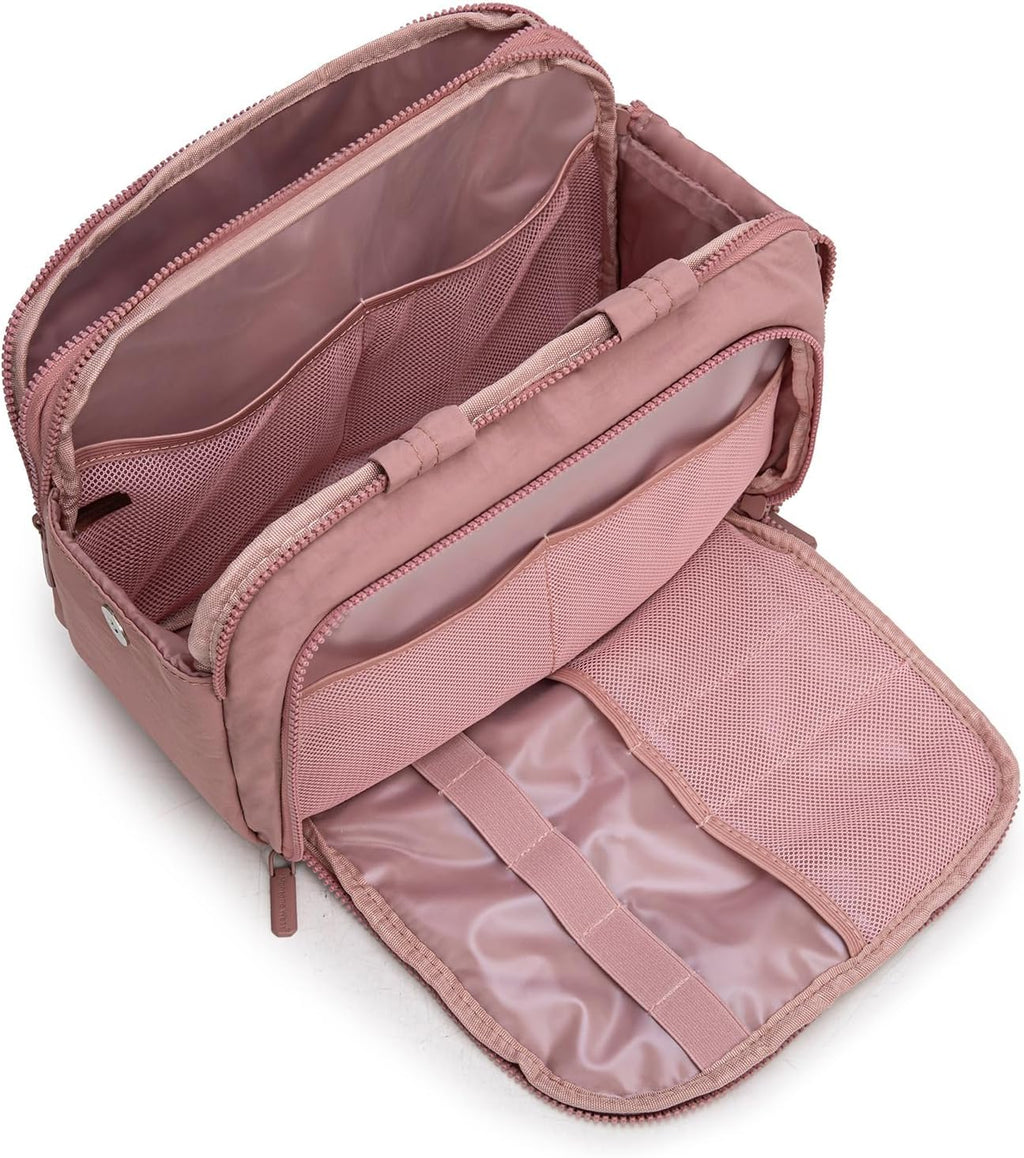 Montana West Travel Toiletry Bag Large Capacity Travel Bags Soft Dark Pink Makeup Organizer Lightweight Puffy Cosmetic Bag with Waterproof Compartment