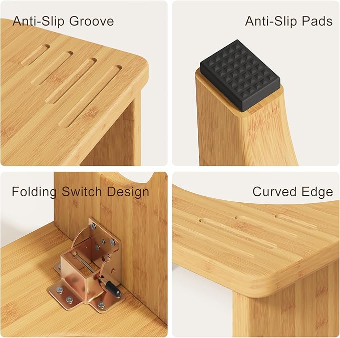 Osivaes 2 Pack Toilet Poop Stool Adult, Wood Squat Potty Stool for Adults, Foldable Bamboo Toilet Stool Squat for Travel Size, Wooden Toilet Bathroom Step, Portable for Pooping