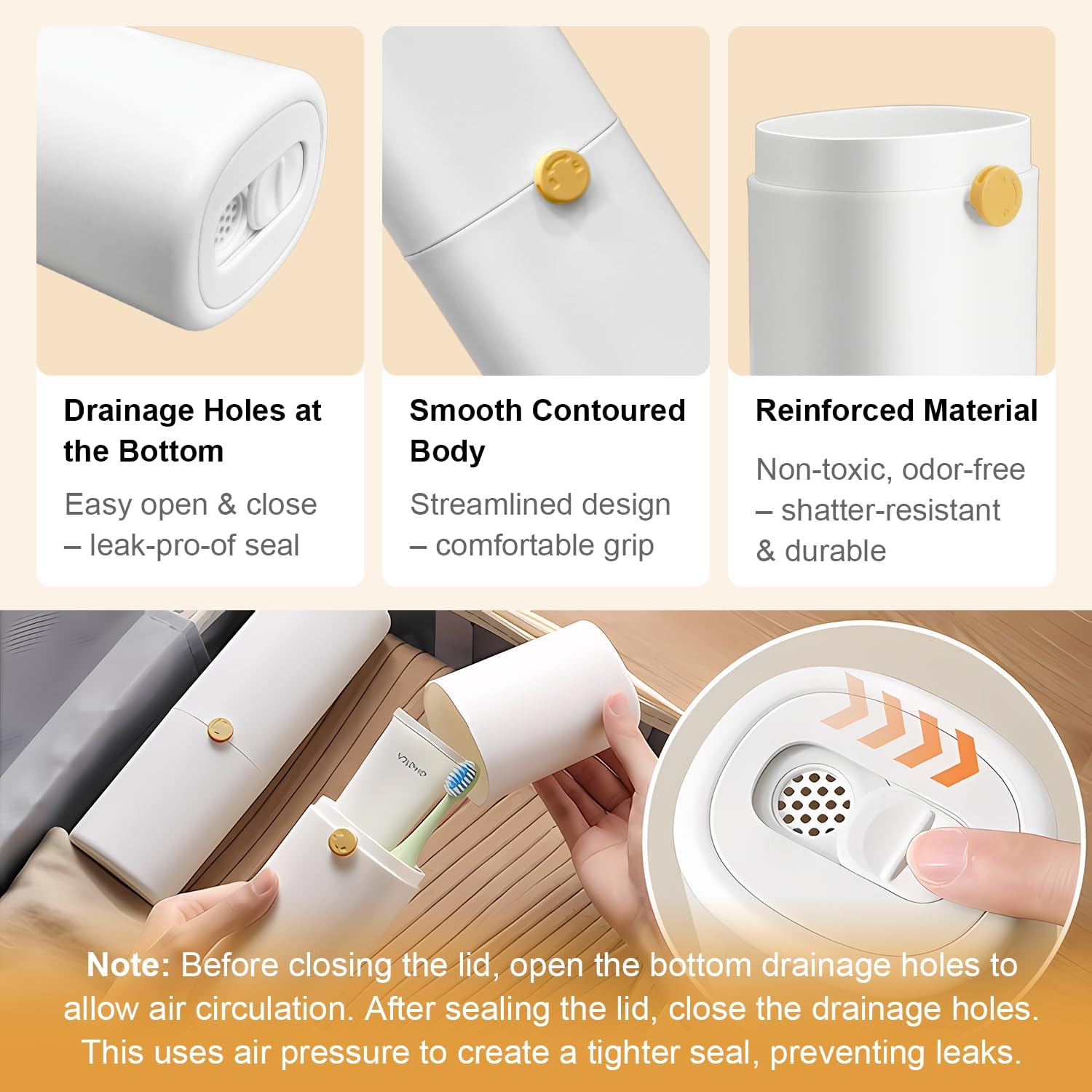 Ventilated Toothbrush Travel Case with Toothpaste Dispenser Portable Travel Toothbrush Holder – Leakproof Twist-Lock Design | for Electric/Manual Brushes, Gym, Camping & School