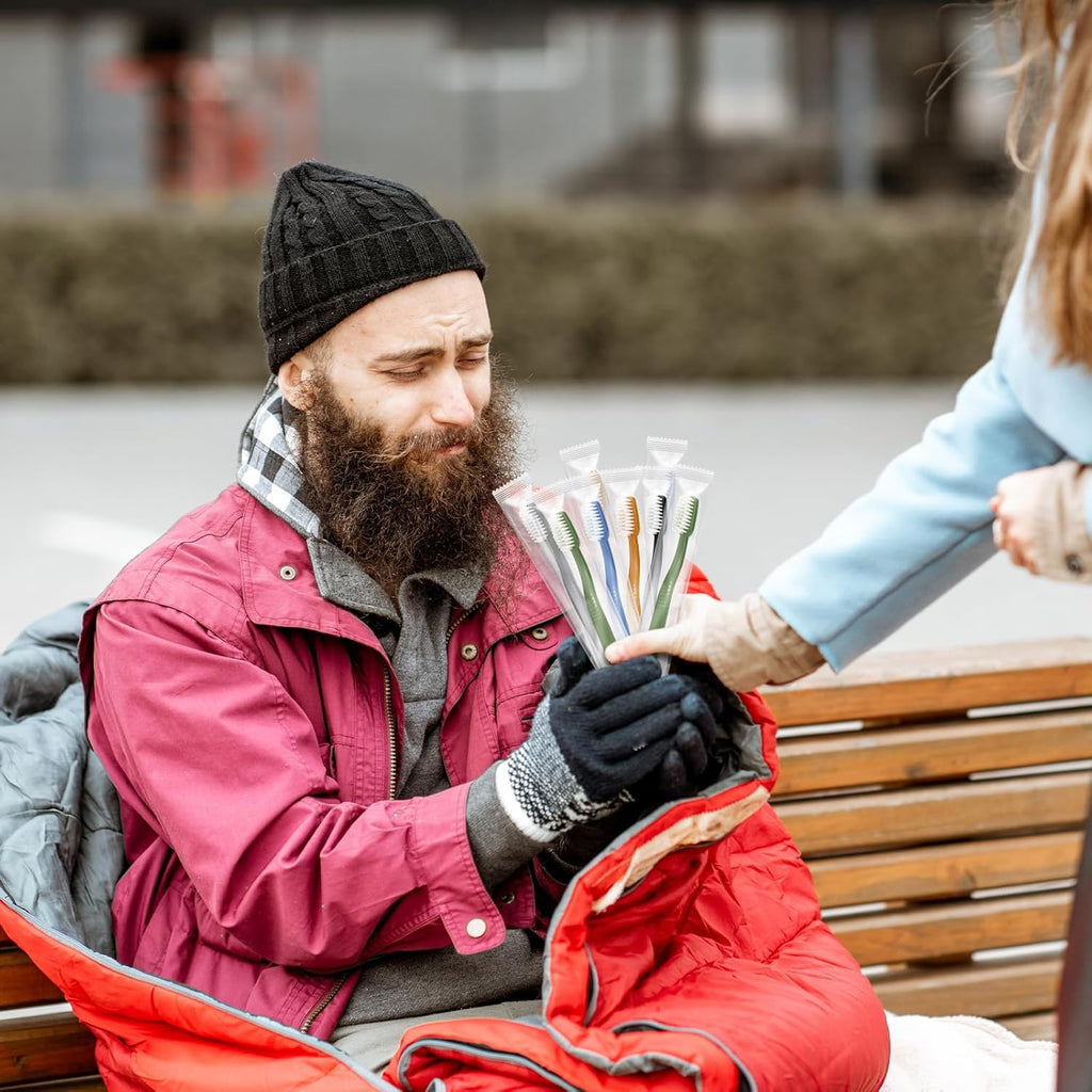 Tioncy 200 Pack Prepasted Disposable Toothbrushes Individual Wrapped Toothbrushes Soft Bristle Travel Toothbrush Single Use Wrapped for Hotel, Camp, Travel and Gift for The Homeless (Morandi Colors)