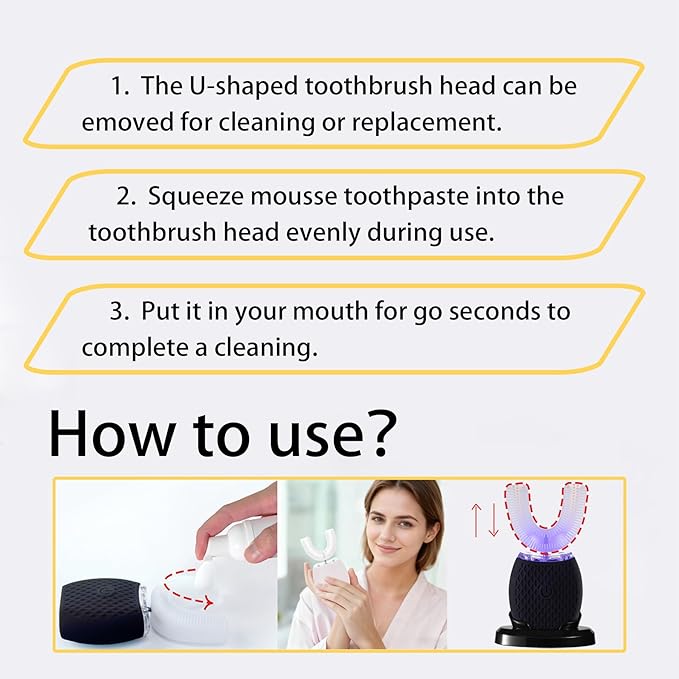 Automatic Toothbrush for Adult - Ultrasonic Electric Toothbrush with Soft Bristles & 30s Timer Rechargeable Portable Design with Wireless Charging Waterproof & Washable for Travel & Home Use (White)