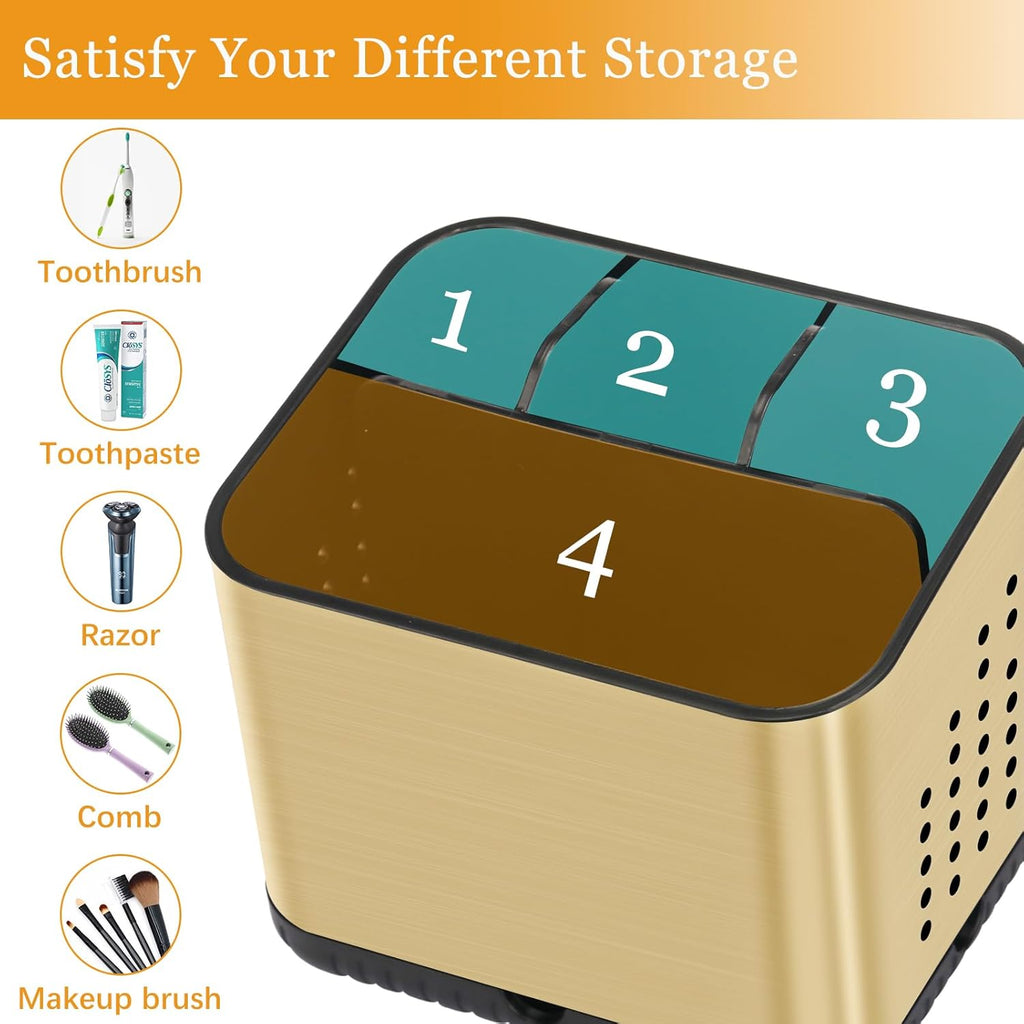 Toothbrush Holders for Bathrooms, Tooth Brush Holder for Bathroom Countertop Organizer, Kids Electric Toothbrush and Toothpaste Holder (Brushed Gold)