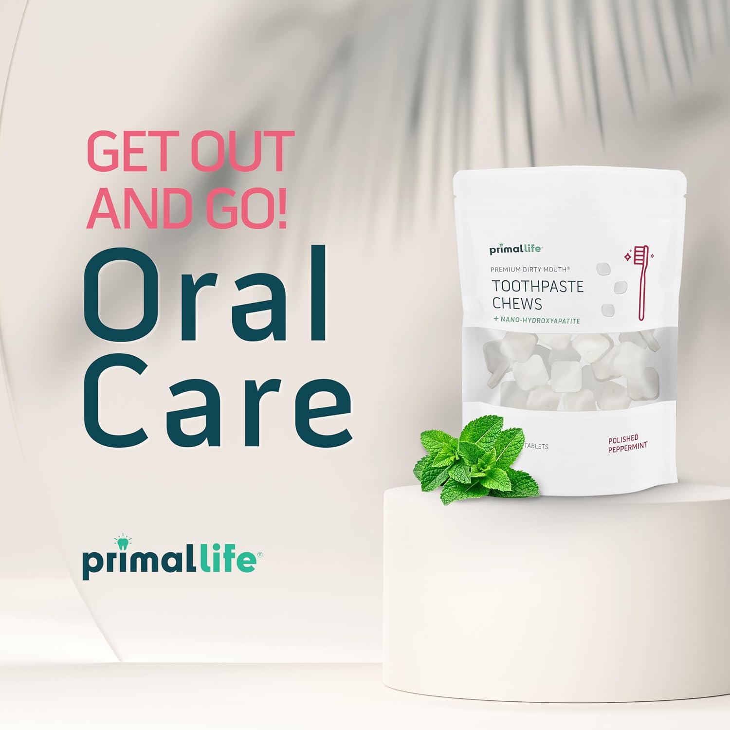 Primal Life Organics Premium Dirty Mouth Toothpaste Chews – Nano-Hydroxyapatite Whitening Toothpaste Tablets for Adults - Gluten Free, Vegan, Paleo - 60 Tablets in Bag - Polished Peppermint