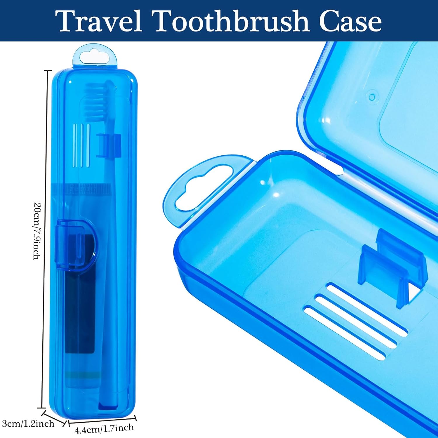 Toothbrush Travel Case 2 Pack, Clear Dark Blue Toothbrush Case HolderTravel Size Plastic Toothbrush Holder Toothpaste Storage Container Portable for Traveling, 7.87 x 1.85 x 1.18”