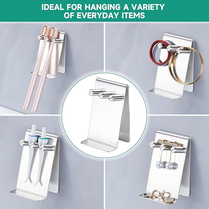 Electric Toothbrush Head Holder Adhesive or Tabletop, Tooth Brush Holder for Bathroom, Electric Toothbrush Holders Wall Mounted, Stainless Steel Tooth Brushing Holder, Brushed Brush Head Holder