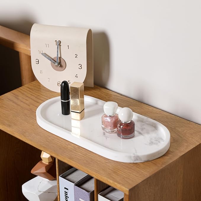 2 Pcs Marble Tray for Decor, Marble Vanity Tray for Perfume, Cosmetics, Jewelry, Stone Decorative Trays for Dresser Organizer, Storage Trays for Home Bathroom Countertop, 12 x 6 Inch