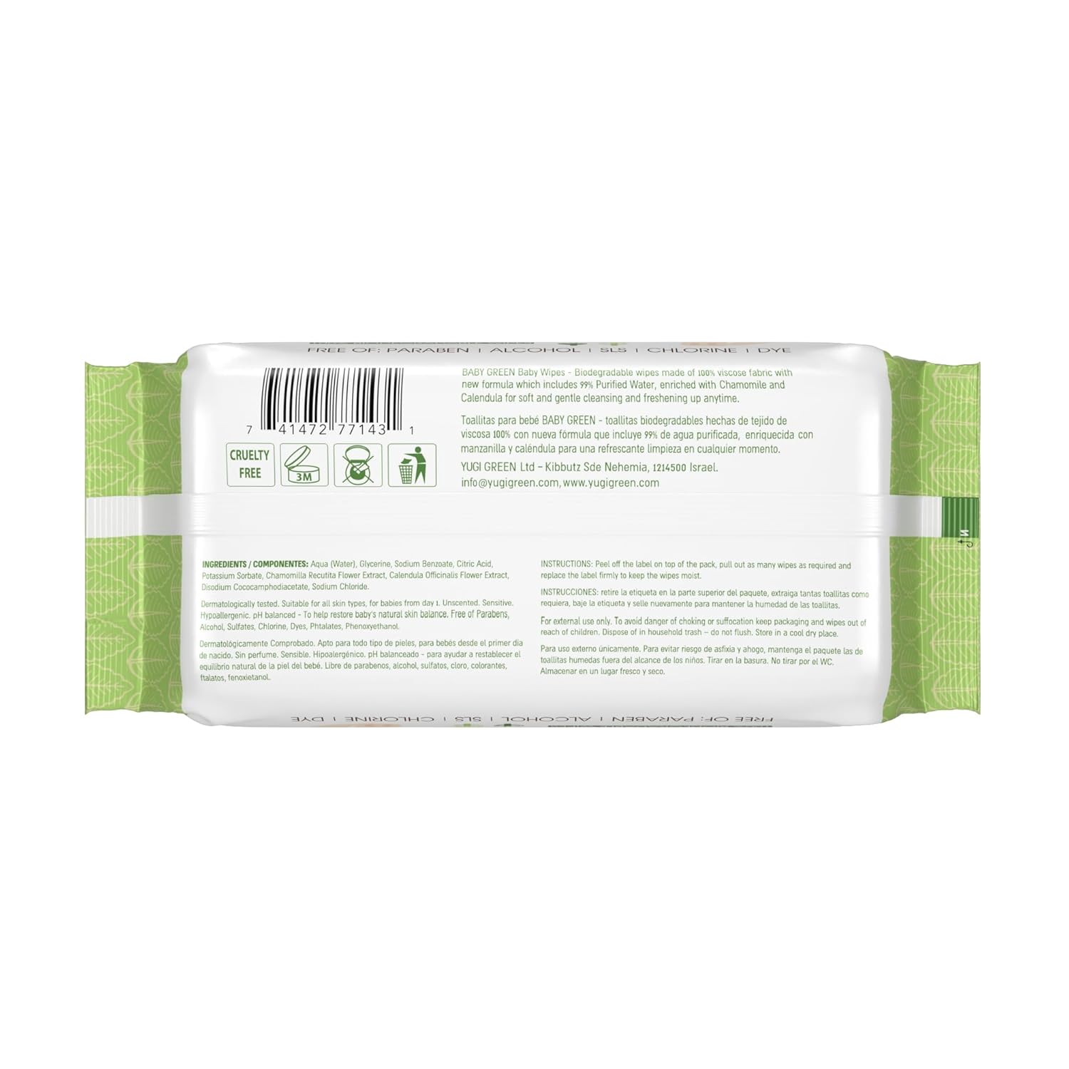 Yugi Green Baby Wipes – Unscented, Compostable, Biodegradable, Plant-Based, Fragrance-Free, for Sensitive Skin & Babies – 1 Pack of 72 (72Count)