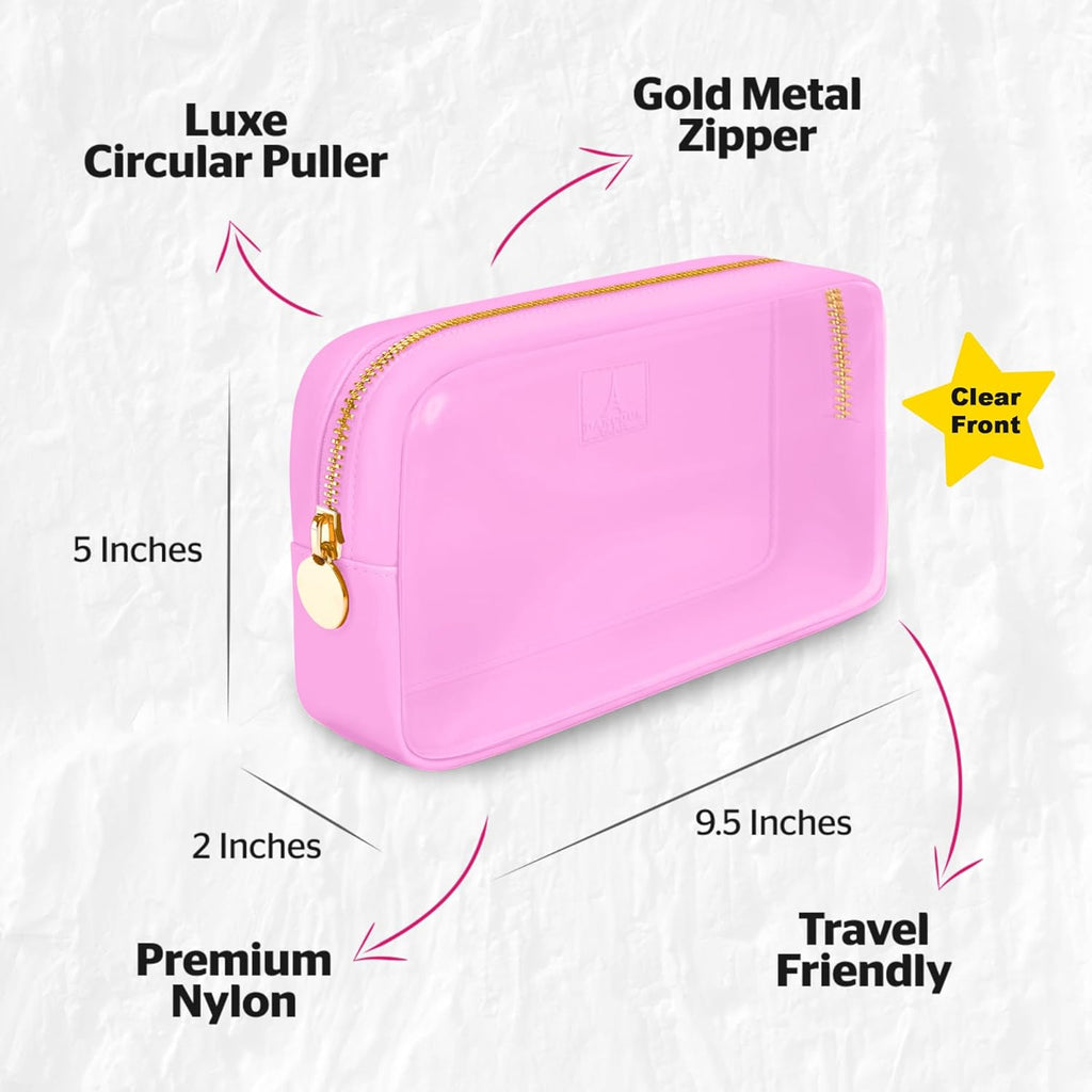 Small Clear Makeup Bag – Mini Cosmetic Pouch for Purse, Light Pink Travel Bag, Compact Clear Pouch for Cosmetics, Mini Purse Organizer