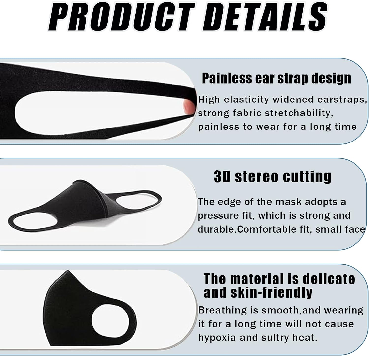 15PCS Reusable Face Mask, Black Face Masks Sponge Washable, Fabric Breathable, Skin-Friendly, Stylish and Versatile for Adult, Men and Women, Cloth Dust Protection for Outdoor, Travel, Sports